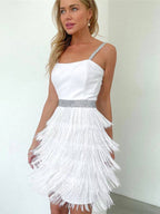 Birthday Party Dress V-Neck Sleeveless Cocktail Mini Dresses With Fringe