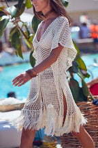 Tassel V Neck Hollow Out Cover Up Dress