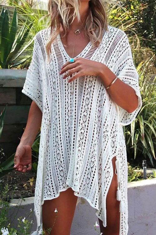 V Neck Hollow Out Printed Cover Up Dress