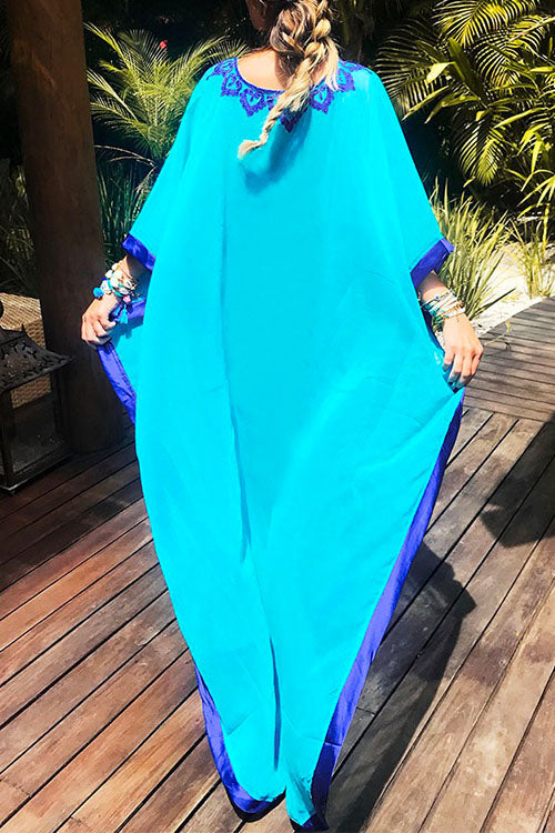V Neck Side Split Chiffon Printed Beach Dress