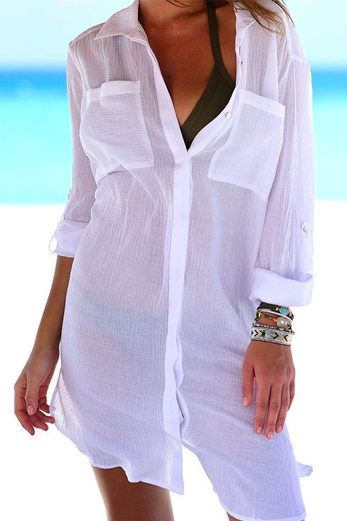 Long Sleeve Beach Blouse Shirt with Pockets