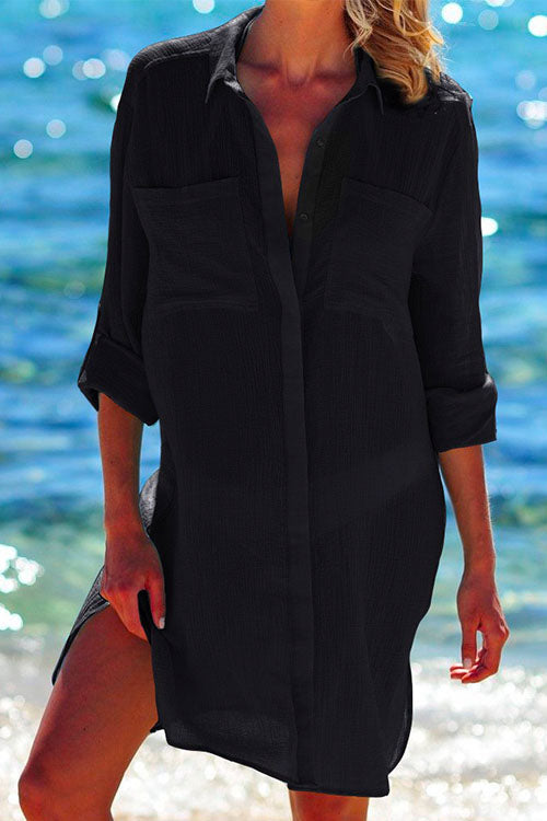 Long Sleeve Beach Blouse Shirt with Pockets