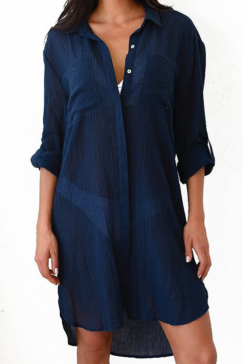 Long Sleeve Beach Blouse Shirt with Pockets