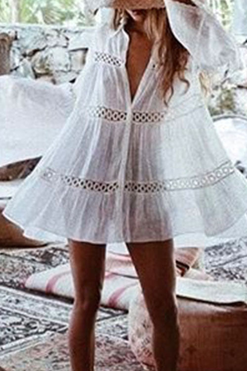Long Sleeve Beach Lace Shirt Dress