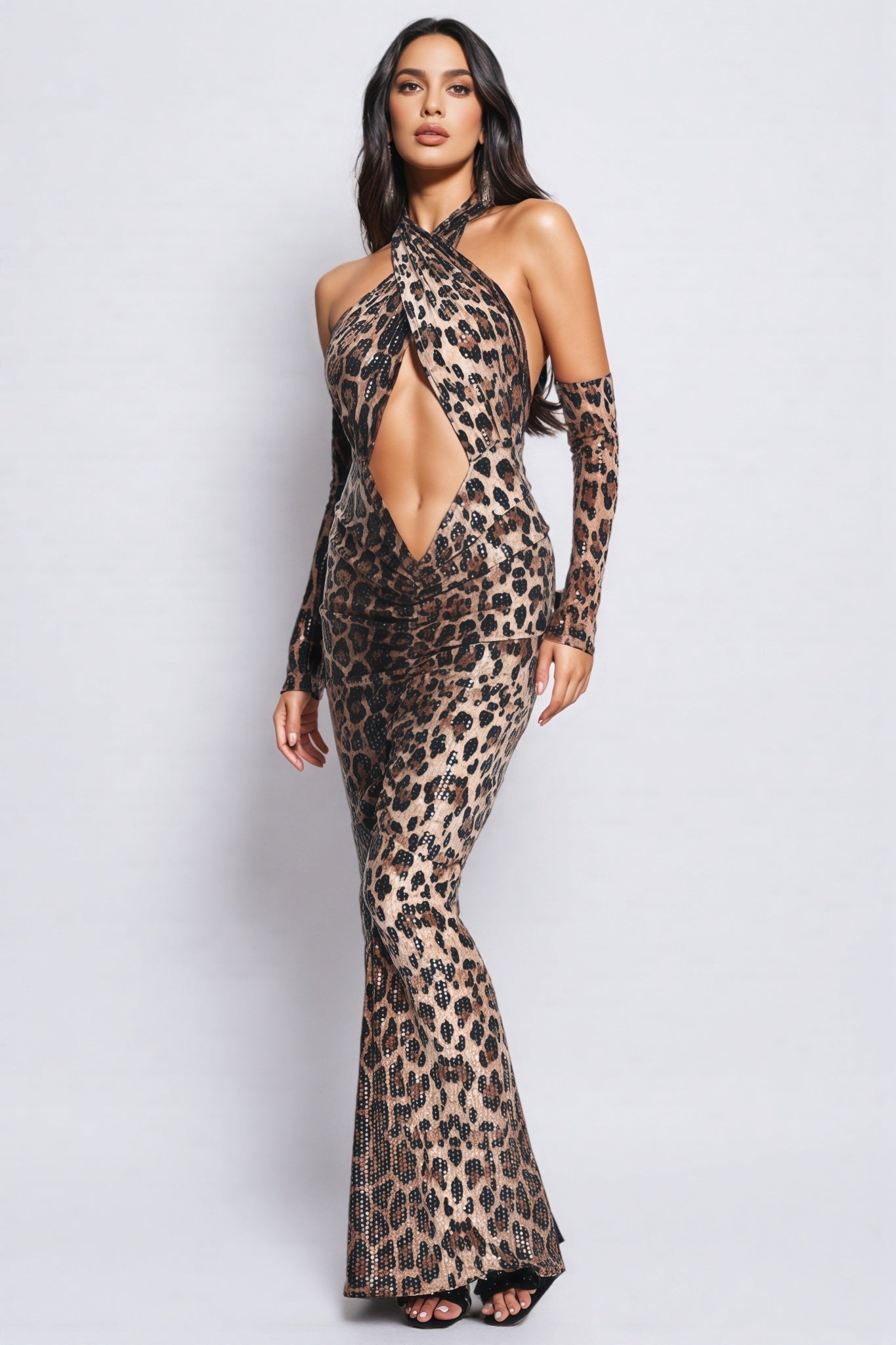 Juno Halter Sequin Maxi Dress