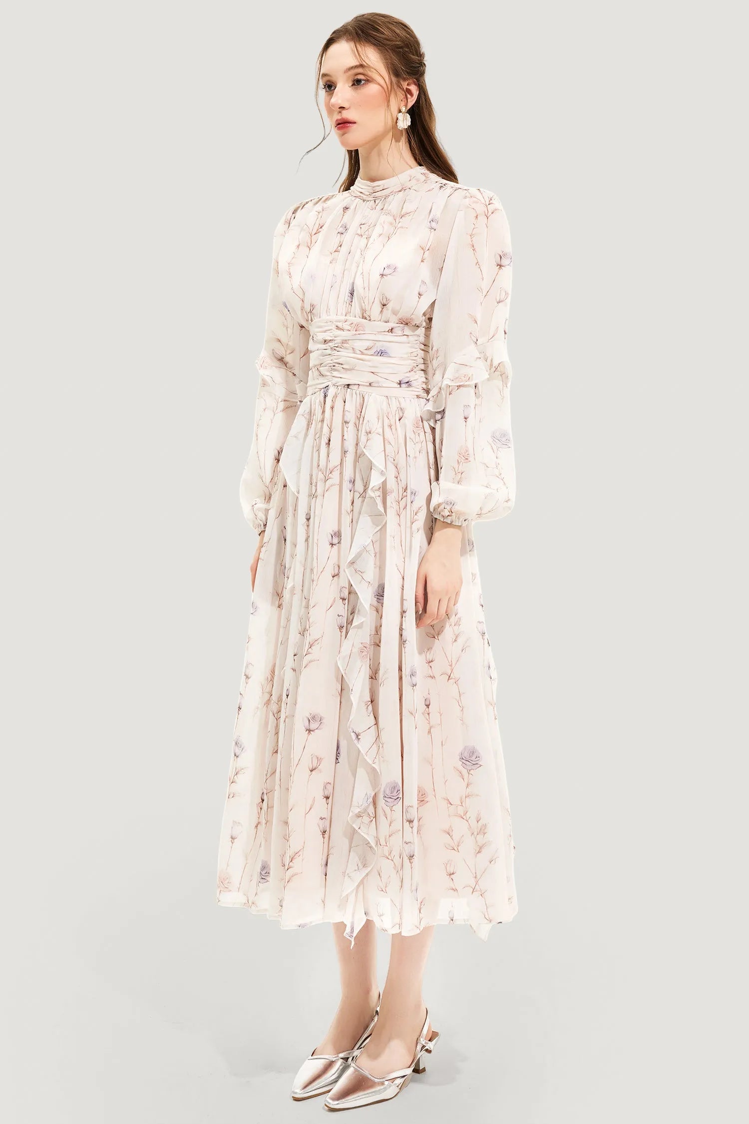 Rosario Minimalist Chic Couture Summer Dress with Floral Print Premium Wardrobe Essential