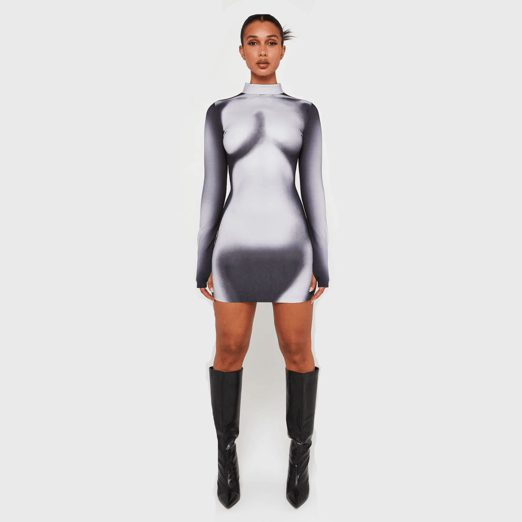 Dance With Her Body Printed Long Sleeve Mini Dress