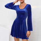 Scoop Neck Bell Sleeve Velvet Fit and Flare Mini Dress