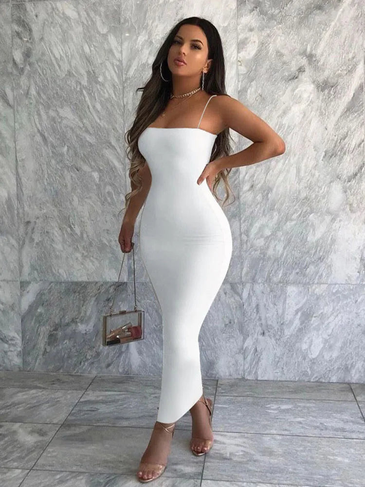 Spaghetti Strap Square Neck Bodycon Midi Dress