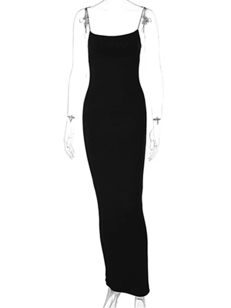 Spaghetti Strap Square Neck Bodycon Midi Dress