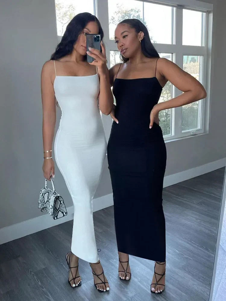 Spaghetti Strap Square Neck Bodycon Midi Dress