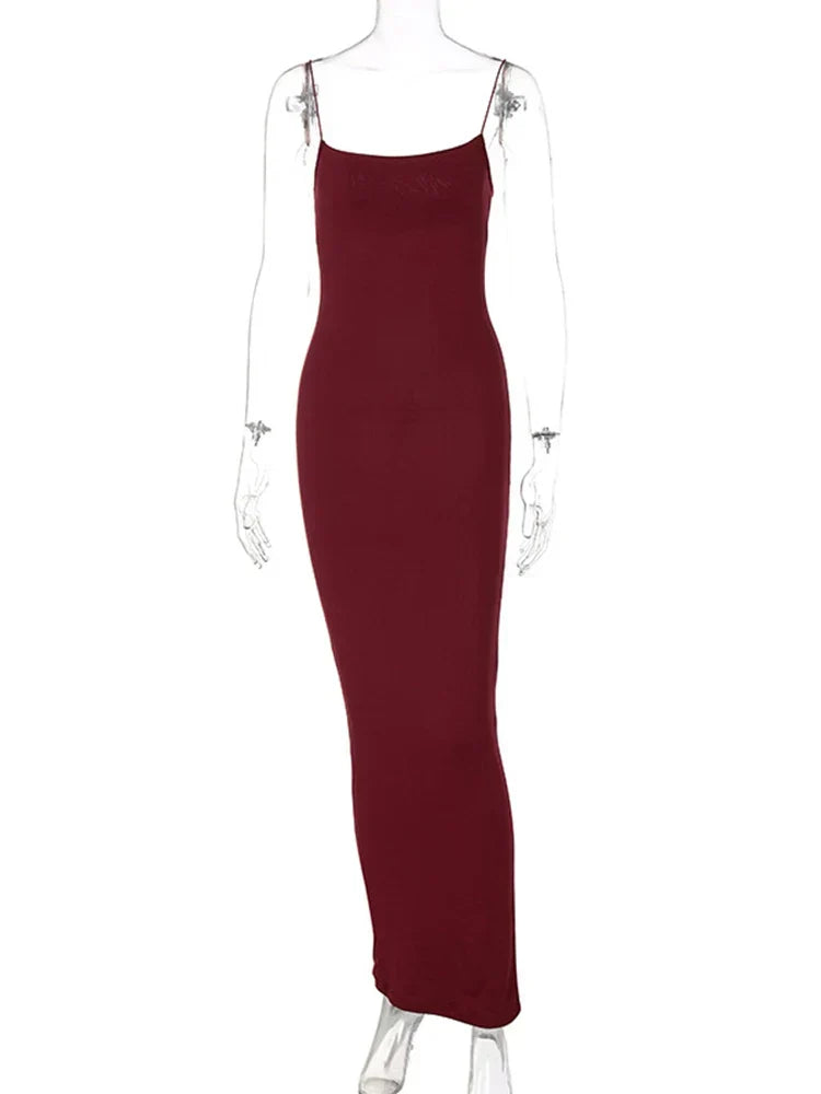 Spaghetti Strap Square Neck Bodycon Midi Dress