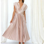 Montserrat Luxe V Neck Maxi Dress with Pleats Boutique Collection