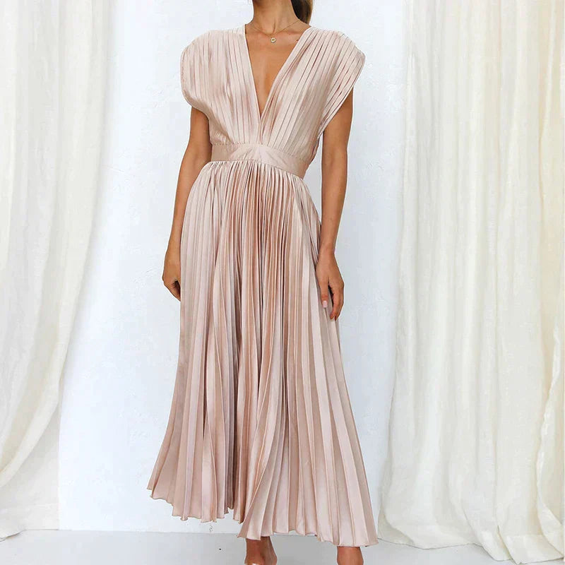 Montserrat Luxe V Neck Maxi Dress with Pleats Boutique Collection