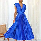 Delia Chic V Neck Maxi Dress with Pleats Designer Edit