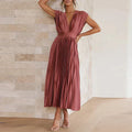Delia Chic V Neck Maxi Dress with Pleats Designer Edit