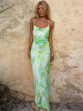 Tie-Dye Print Cowl Neck Spaghetti Strap Slip Maxi Dress