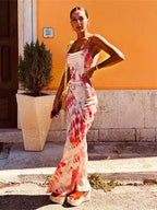 Tie-Dye Print Cowl Neck Spaghetti Strap Slip Maxi Dress