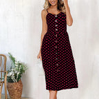 Spaghetti Strap Button Down Patch Pocket A-Line Midi Dress