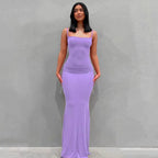 Square Neck Spaghetti Strap Ruched Bodycon Floor Length Maxi Dress