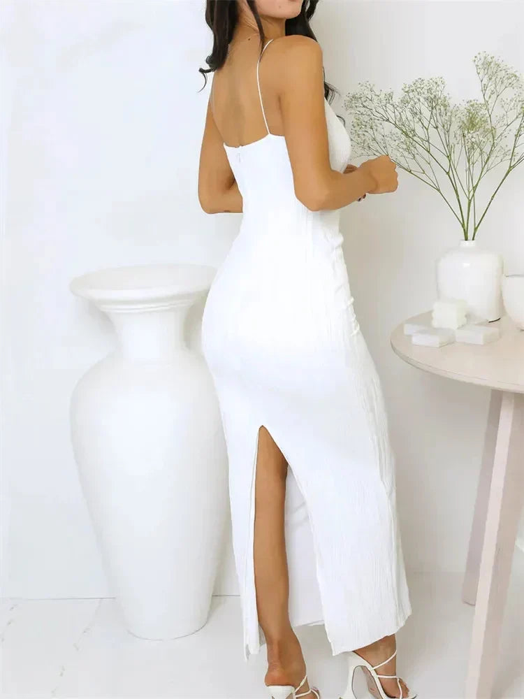Plisse Textured High Neck Sleeveless Bodycon Maxi Dress