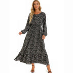 Floral Ditsy Print Long Sleeve Smocked Waist Tiered Ruffle Hem Maxi Dress