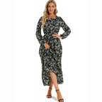 Floral Ditsy Print Long Sleeve Smocked Waist Tiered Ruffle Hem Maxi Dress