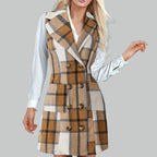 Plaid Double Breasted Notched Lapel Sleeveless Blazer Mini Dress