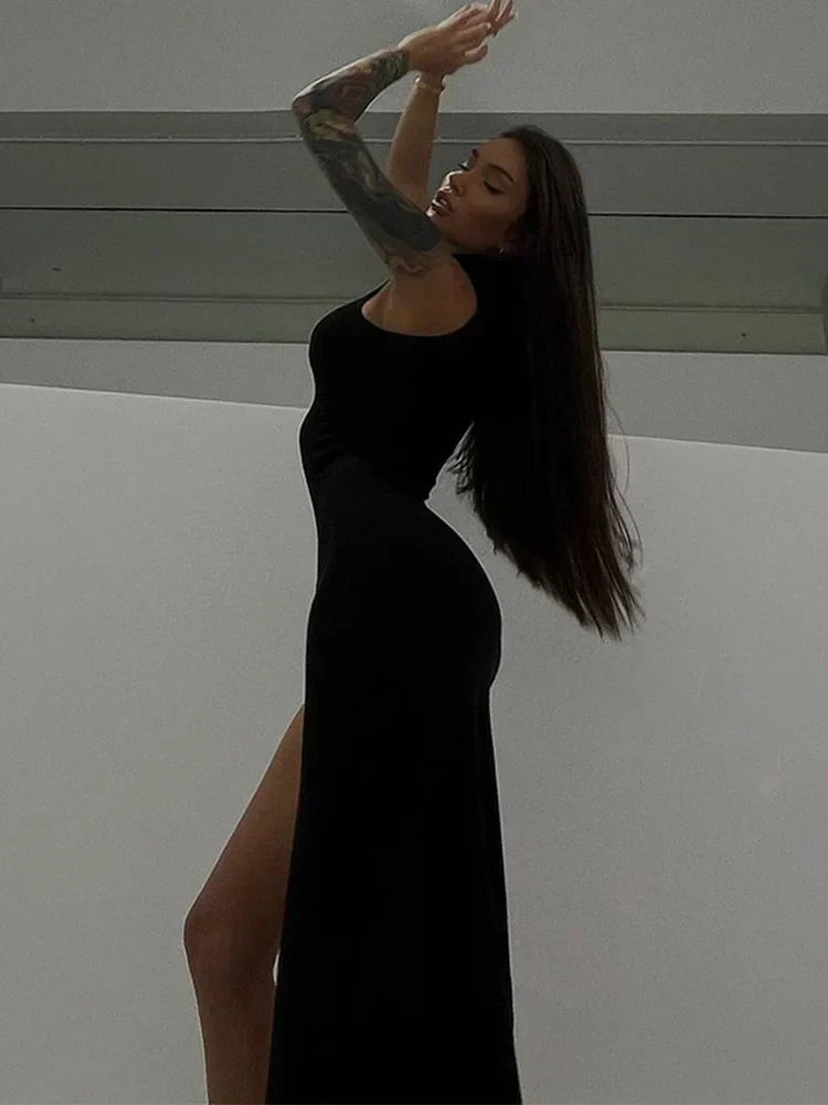 Mock Neck Sleeveless High Slit Bodycon Maxi Dress