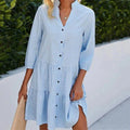 Gingham Check Button Front Tiered Shirt Mini Dress