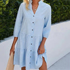Gingham Check Button Front Tiered Shirt Mini Dress