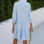 Gingham Check Button Front Tiered Shirt Mini Dress