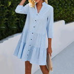 Gingham Check Button Front Tiered Shirt Mini Dress