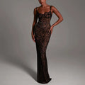 Lace Corset Spaghetti Strap Mermaid Chain Belt Maxi Gown