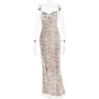 Lace Corset Spaghetti Strap Mermaid Chain Belt Maxi Gown
