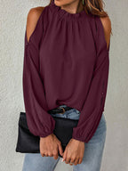Shirt For Women Red Jewel Neck Casual Long Sleeves Tops