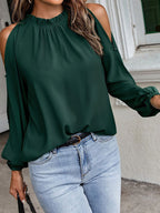 Shirt For Women Red Jewel Neck Casual Long Sleeves Tops