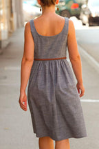 U Neck Button Down Tank Dress with Pockets