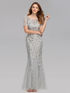 Mermaid Prom Dresses Short Sleeves Birthday Semi Formal Maxi Dress