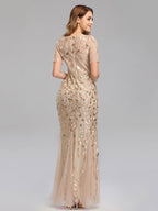 Mermaid Prom Dresses Short Sleeves Birthday Semi Formal Maxi Dress