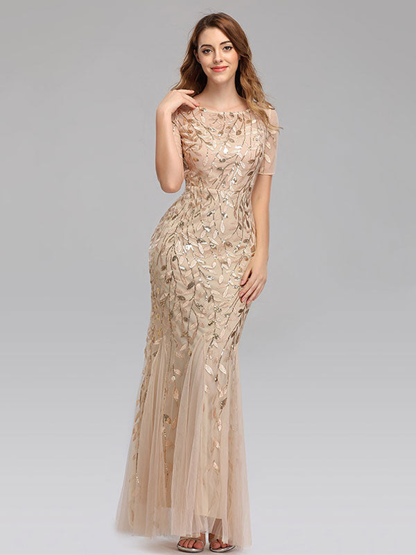 Mermaid Prom Dresses Short Sleeves Birthday Semi Formal Maxi Dress