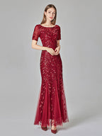 Mermaid Prom Dresses Short Sleeves Birthday Semi Formal Maxi Dress