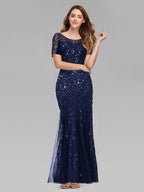 Mermaid Prom Dresses Short Sleeves Birthday Semi Formal Maxi Dress