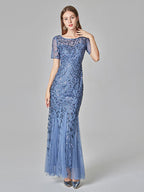 Mermaid Prom Dresses Short Sleeves Birthday Semi Formal Maxi Dress