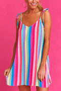 Tie Shoulder Stripes Color Block Cami Dress
