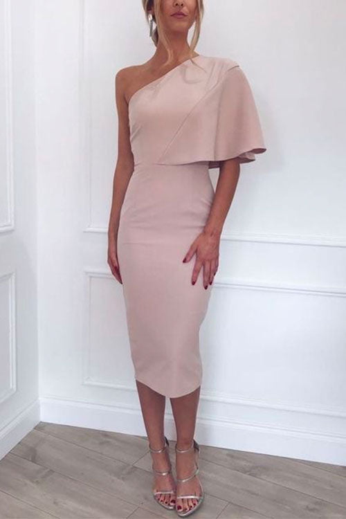 One Shoulder Short Sleeve Waisted Bodycon Dress