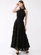 Feather Maxi Dress Halter Sleeveless A-Line Elegant Prom Dresses