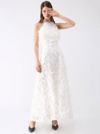 Feather Maxi Dress Halter Sleeveless A-Line Elegant Prom Dresses