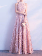 Feather Maxi Dress Halter Sleeveless A-Line Elegant Prom Dresses