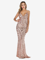 Mermaid Party Dresses Sleeveless Sequined Semi Formal Prom Long Dress